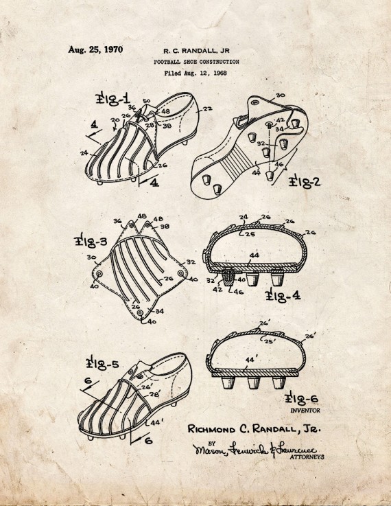 Football Shoe Construction Patent Print