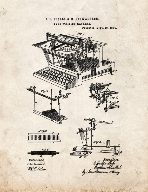 Type Writing Machine Patent Print