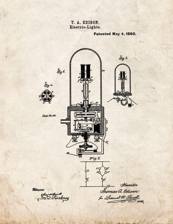 Electric Light Patent Print