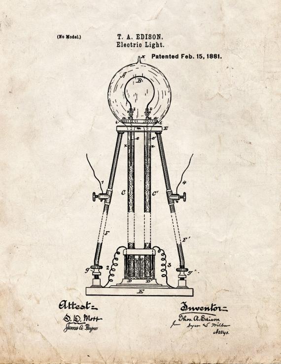 Electric Light Patent Print
