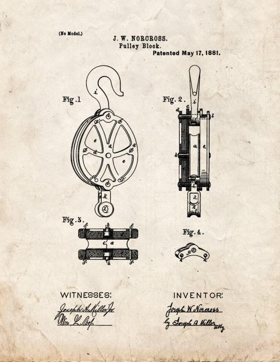 Pulley Block Patent Print