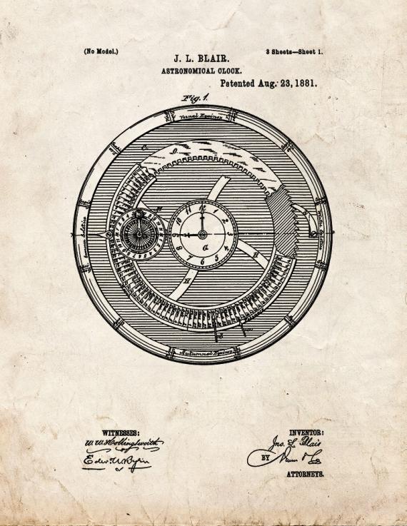 Astronomical Clock Patent Print
