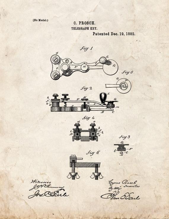 Telegraph Key Patent Print