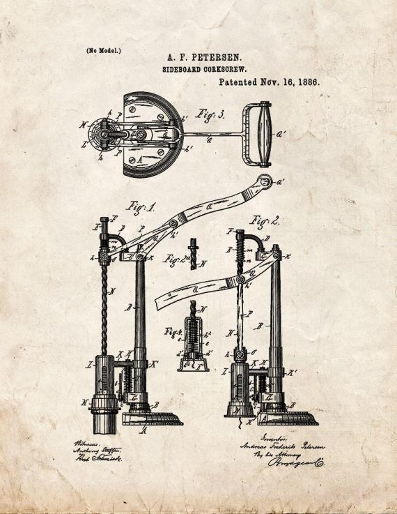 Sideboard Corkscrew Patent Print