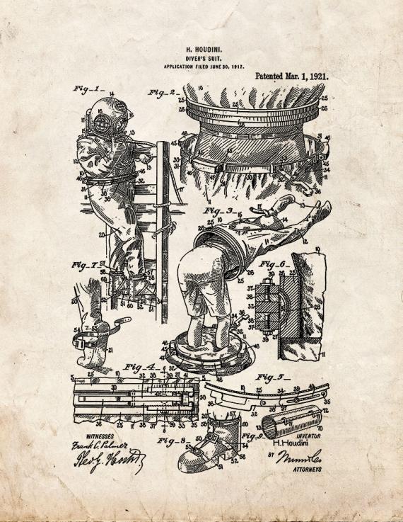 Harry Houdini Diver's Suit Patent Print