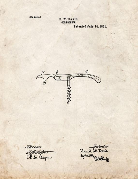 Corkscrew Patent Print