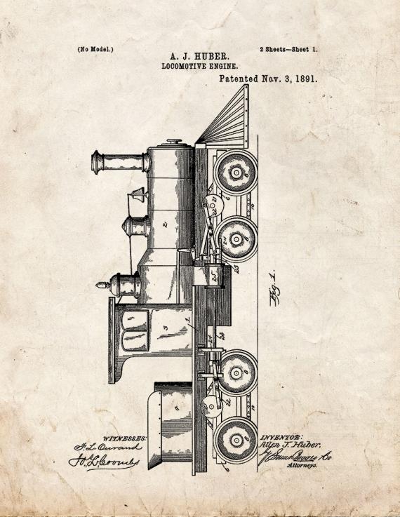 Locomotive Engine Patent Print