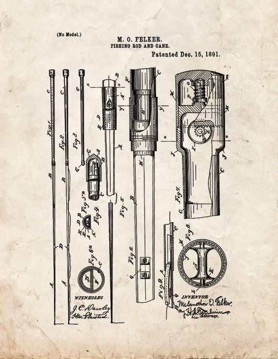 Fishing Rod And Cane Patent Print