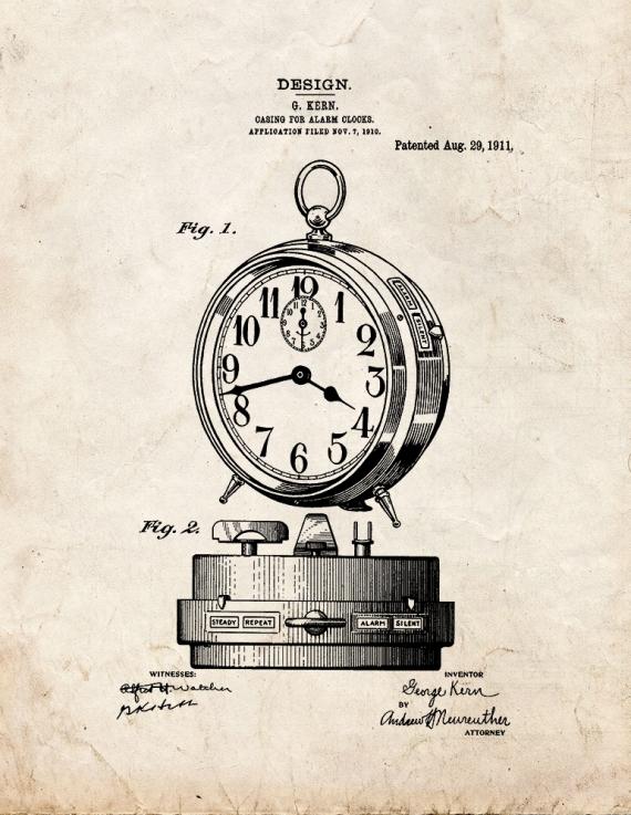 Casing For Alarm Clocks Patent Print