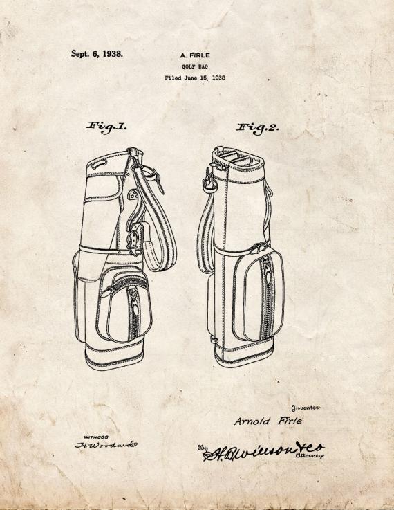 Golf Bag Patent Print