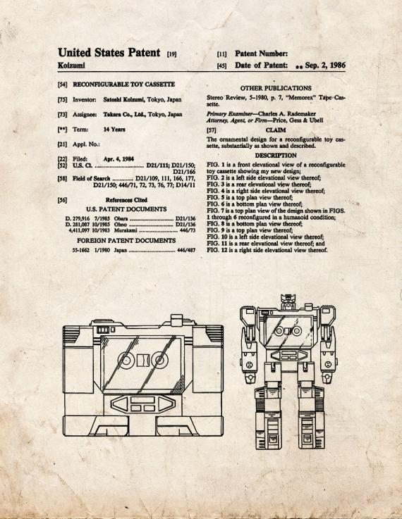 Transformers Soundwave Patent Print