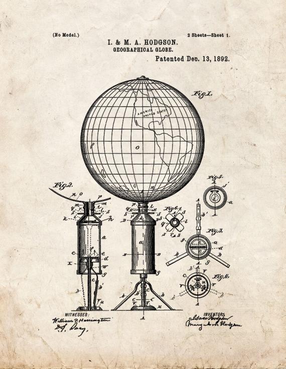 Geographical Globe Patent Print