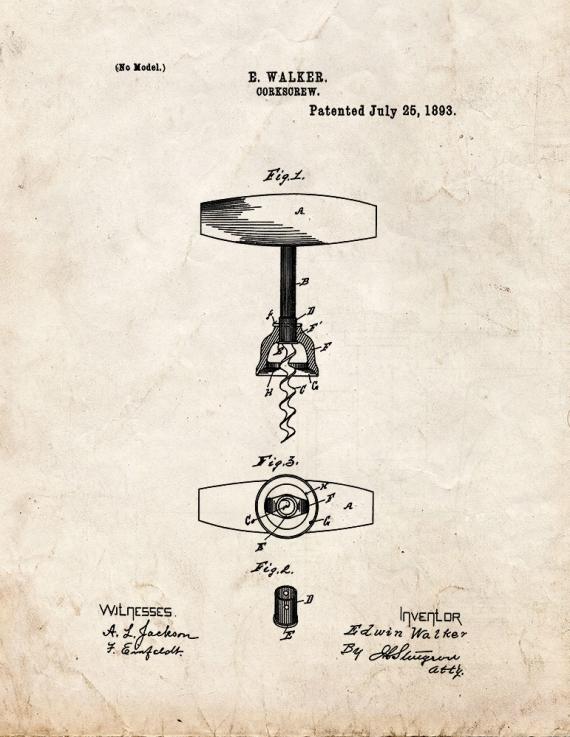 Corkscrew Patent Print