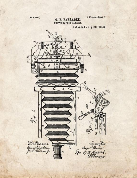 Photographic Camera Patent Print