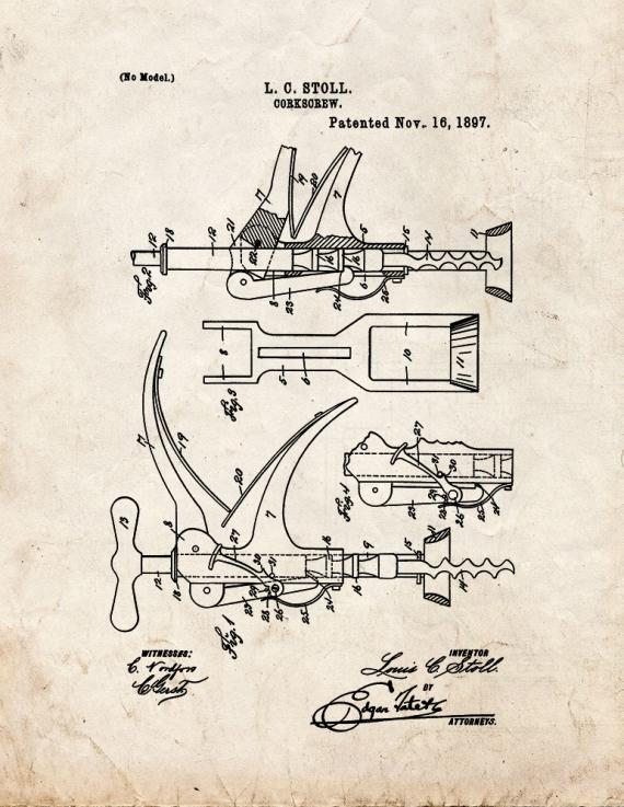 Corkscrew Patent Print