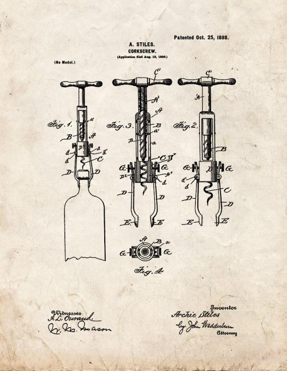 Corkscrew Patent Print