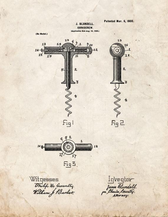 Corkscrew Patent Print