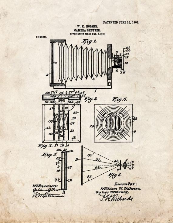Camera Shutter Patent Print
