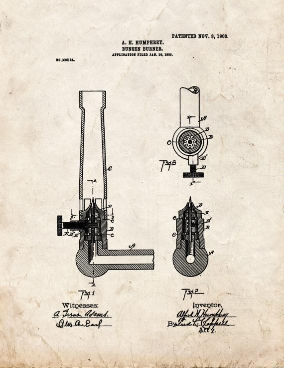 Bunsen Burner Patent Print