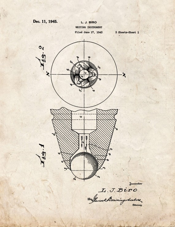 Writing Instrument Patent Print