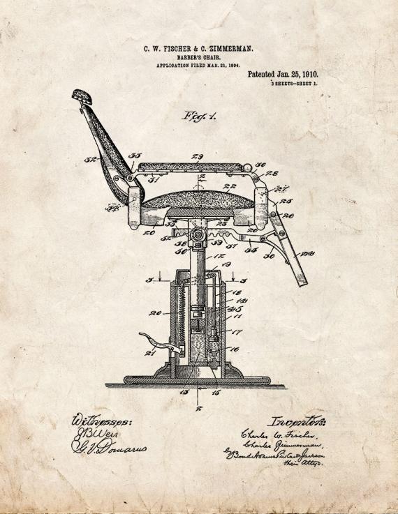 Barber's Chair Patent Print