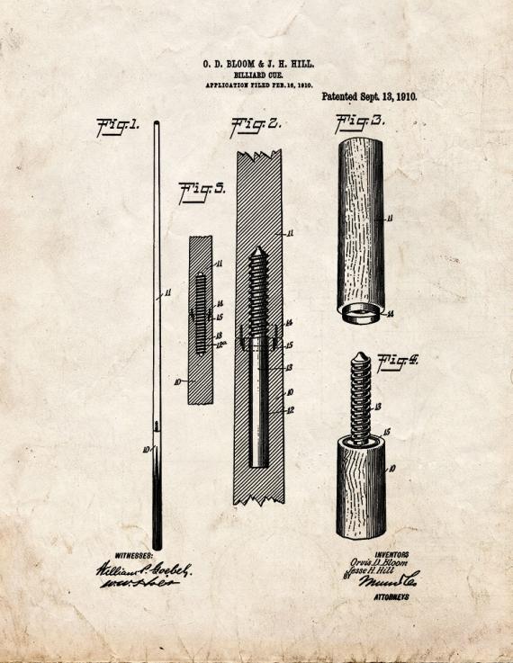 Billiard Cue Patent Print