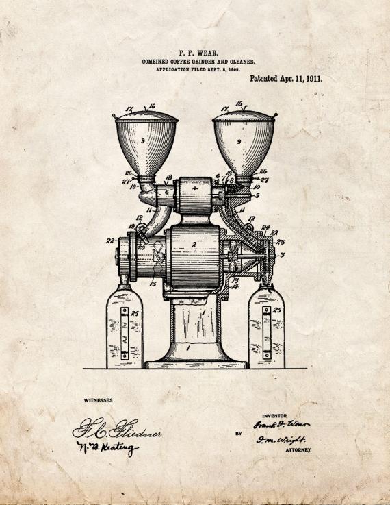 Combined Coffee Grinder And Cleaner Patent Print