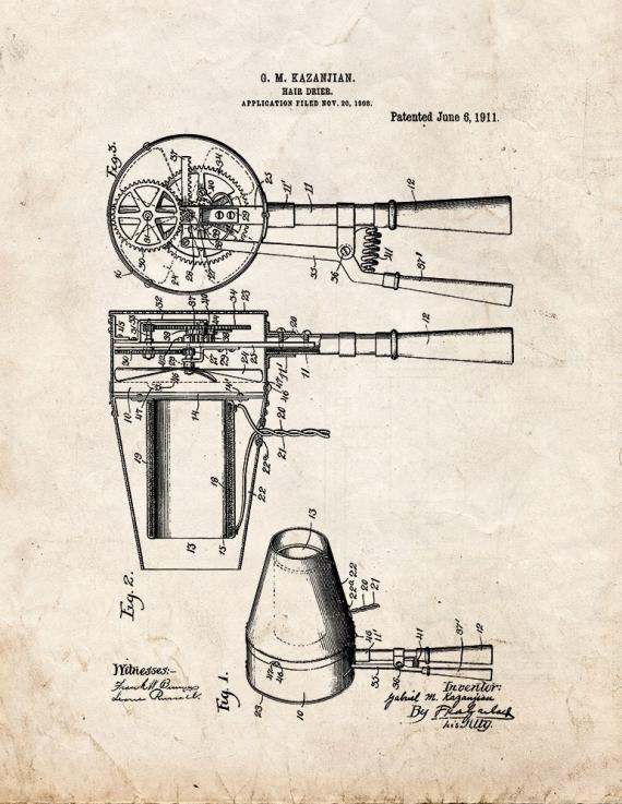 Hair Dryer Patent Print