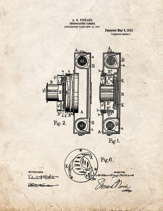 Photographic Camera Patent Print