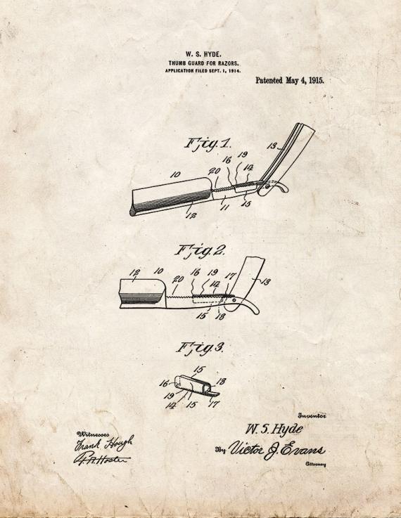 Thumb-guard For Razors Patent Print