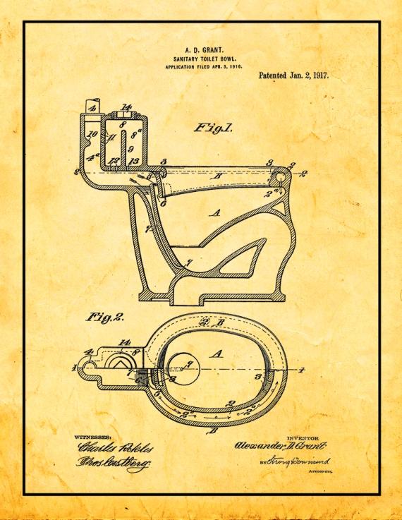 Sanitary Toilet-bowl Patent Print