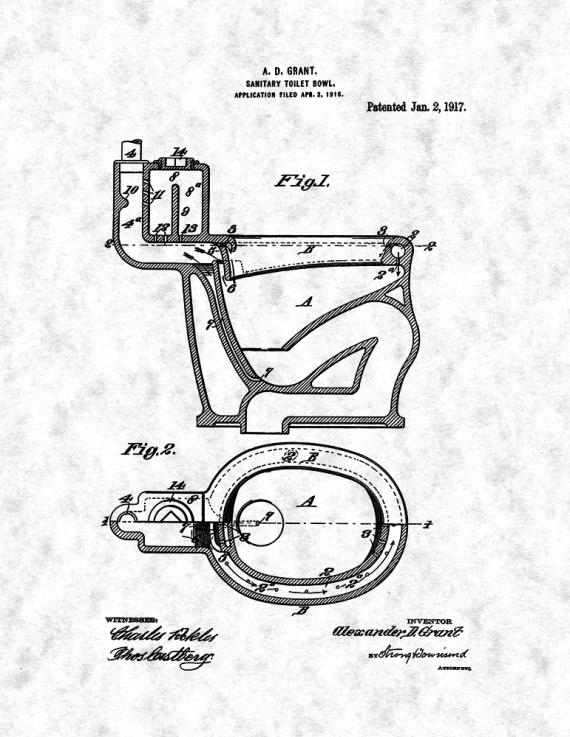 Sanitary Toilet-bowl Patent Print