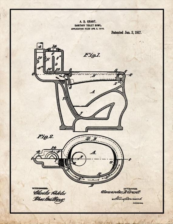Sanitary Toilet-bowl Patent Print