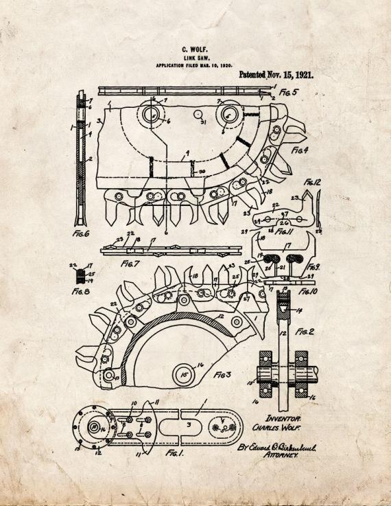 Link Saw Patent Print