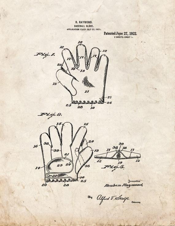 Baseball Glove Patent Print