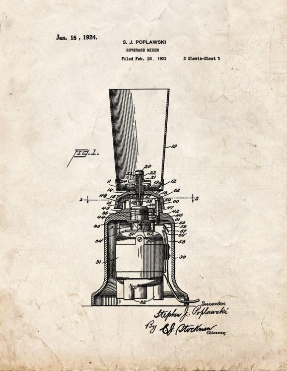 Beverage Mixer Patent Print