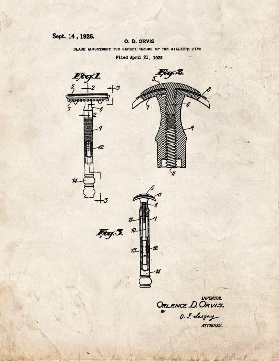 Blade Adjustment For Safety Razors Of The Gillette Type Patent Print
