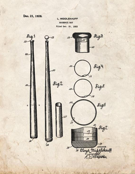 Baseball Bat Patent Print