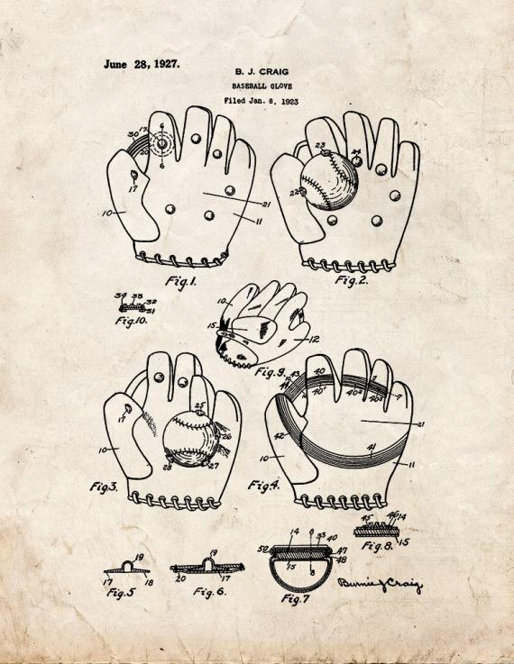 Baseball Glove Patent Print