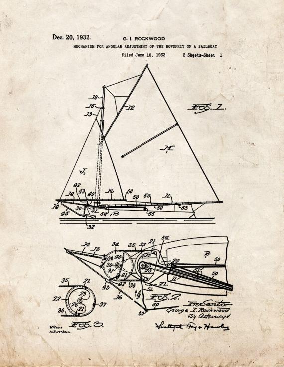Mechanism For Angular Adjustment Of The Bowsprit Of A Sailboat Patent Print