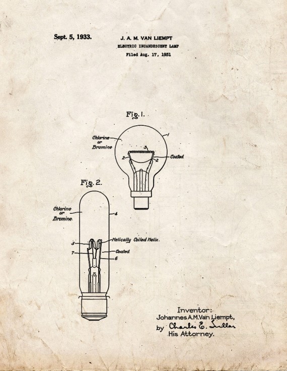 Electric Incandescent Lamp Patent Print