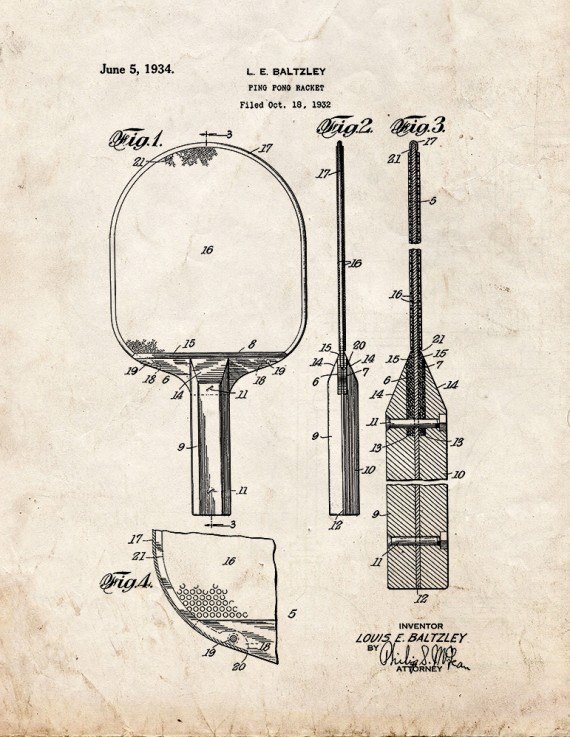 Ping Pong Racket Patent Print