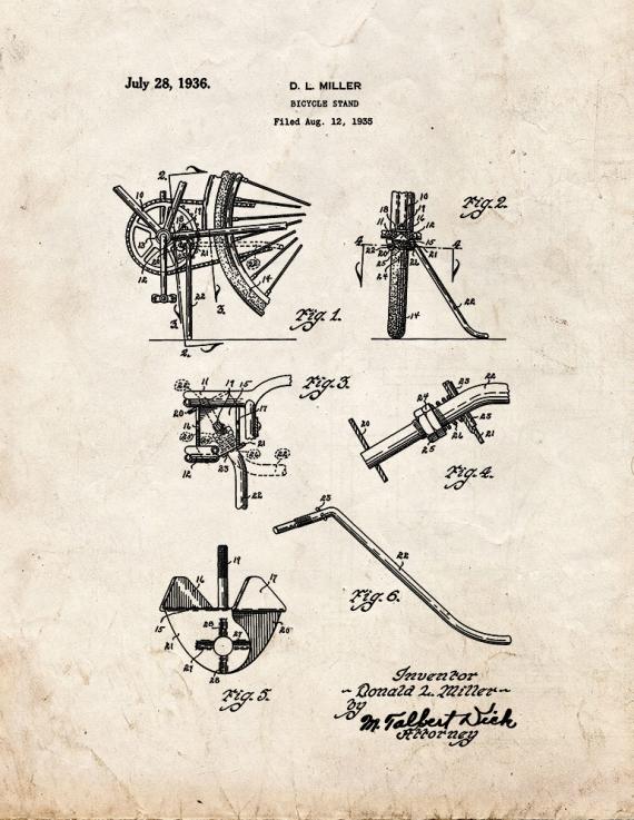 Bicycle Stand Patent Print
