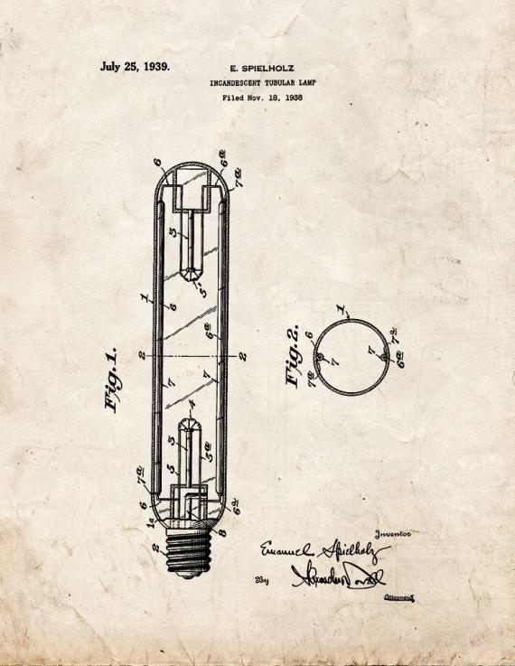 Incandescent Tubular Lamp Patent Print
