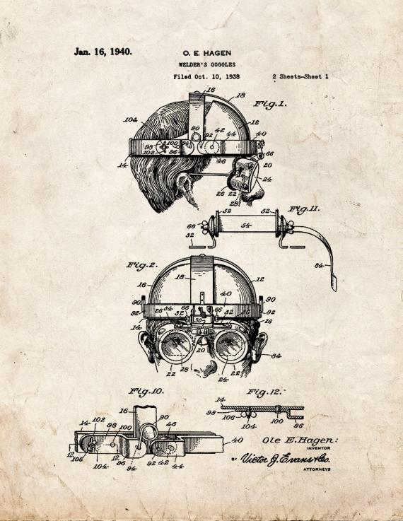 Welder's Goggles Patent Print