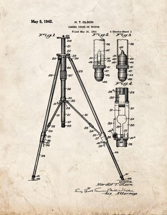 Camera Tripod Patent Print