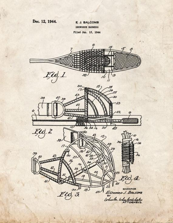 Snowshoe Harness Patent Print