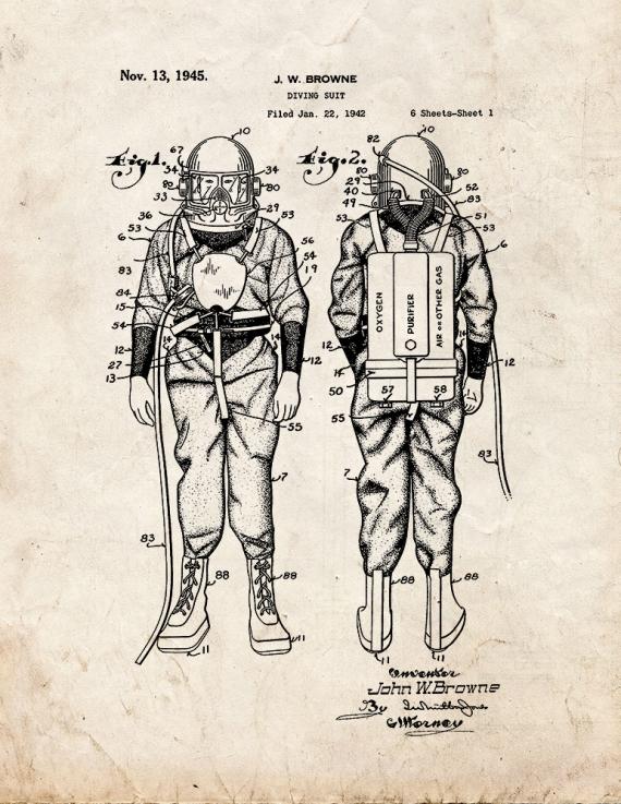 Diving Suit Patent Print