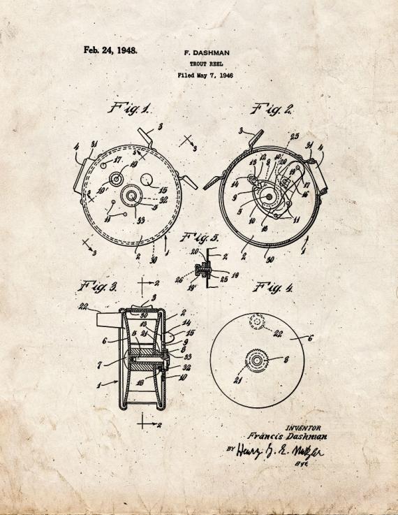 Trout Reel Patent Print