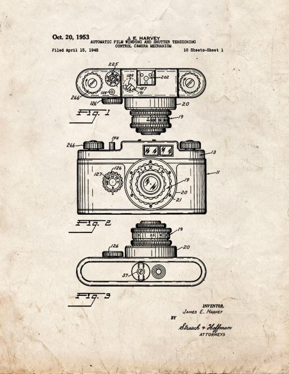 Automatic Film Winding And Shutter Tensioning Control Camera Mechanism Patent Print